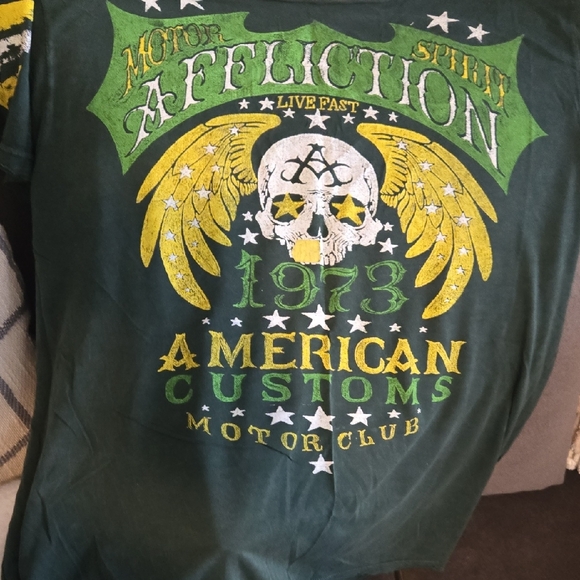 Affliction Dark Green Tee with Yellow Graphic - Picture 5 of 5